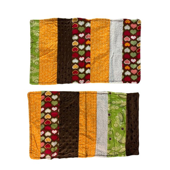 Handmade Patchwork Placemats set of 2 Green Orange Brown 19.5x12 in - Picture 1 of 2